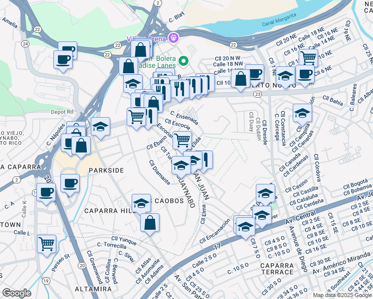 map of restaurants, bars, coffee shops, grocery stores, and more near 428-432 Calle Esmeralda in San Juan