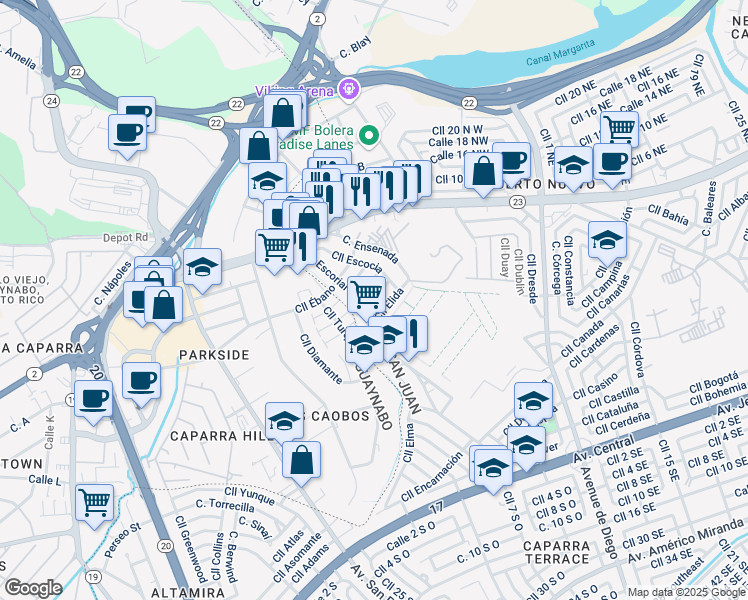 map of restaurants, bars, coffee shops, grocery stores, and more near 428 Calle Esmeralda in San Juan
