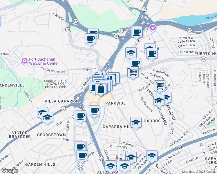 map of restaurants, bars, coffee shops, grocery stores, and more near in Guaynabo