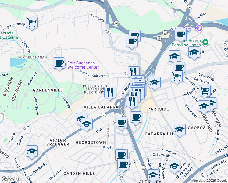 map of restaurants, bars, coffee shops, grocery stores, and more near 23 Calle Florencia in Guaynabo