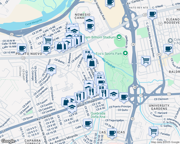 map of restaurants, bars, coffee shops, grocery stores, and more near in San Juan