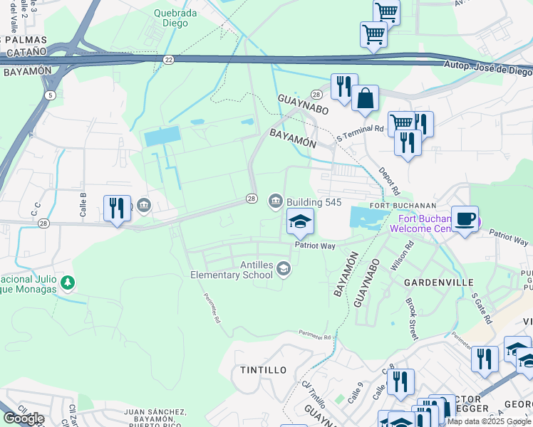 map of restaurants, bars, coffee shops, grocery stores, and more near in Guaynabo