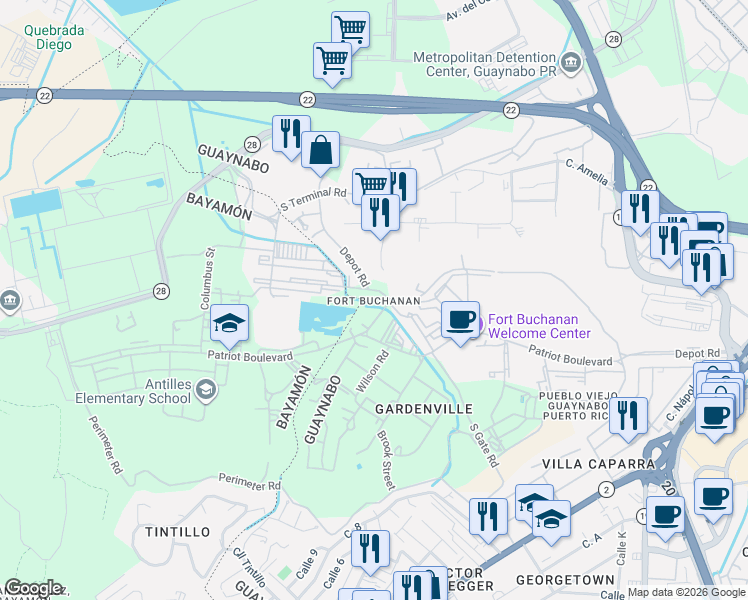 map of restaurants, bars, coffee shops, grocery stores, and more near in 
