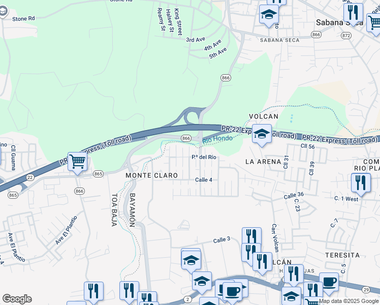 map of restaurants, bars, coffee shops, grocery stores, and more near Plaza 3 in Bayamón