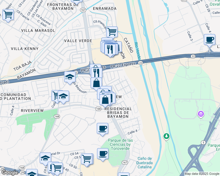 map of restaurants, bars, coffee shops, grocery stores, and more near 49 Calle 36 in Bayamón