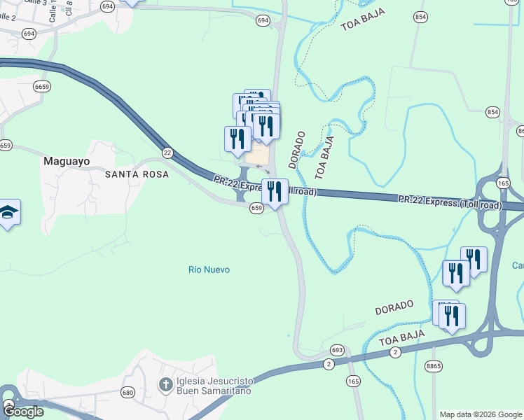 map of restaurants, bars, coffee shops, grocery stores, and more near in Maguayo