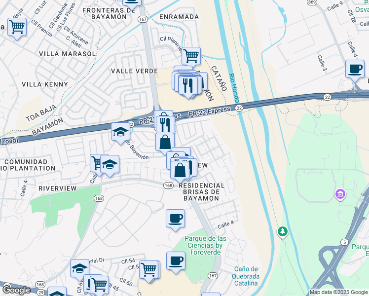 map of restaurants, bars, coffee shops, grocery stores, and more near 49 36 Street in Bayamón