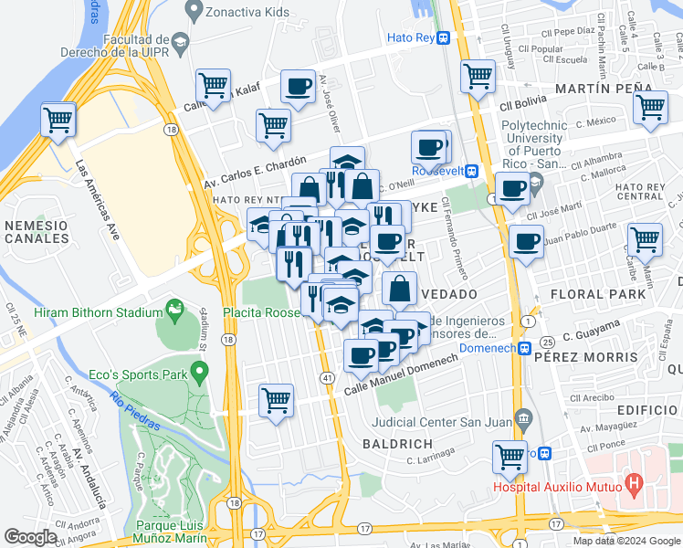 map of restaurants, bars, coffee shops, grocery stores, and more near 278 Calle Ing Ramón Ramos in San Juan
