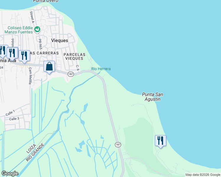 map of restaurants, bars, coffee shops, grocery stores, and more near 5 Puerto Rico 187 in Río Grande