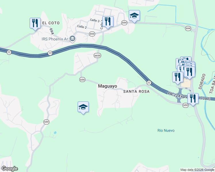 map of restaurants, bars, coffee shops, grocery stores, and more near in Maguayo