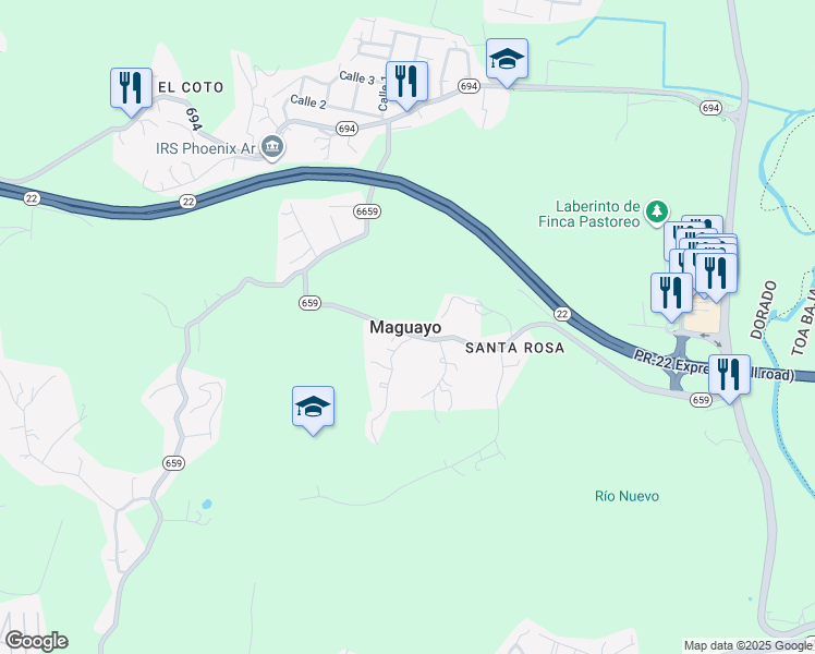 map of restaurants, bars, coffee shops, grocery stores, and more near in Maguayo