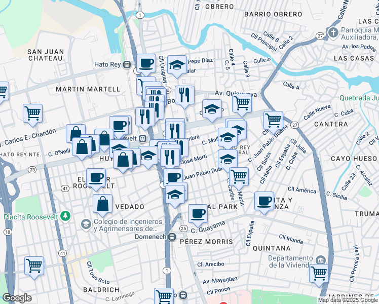 map of restaurants, bars, coffee shops, grocery stores, and more near in San Juan