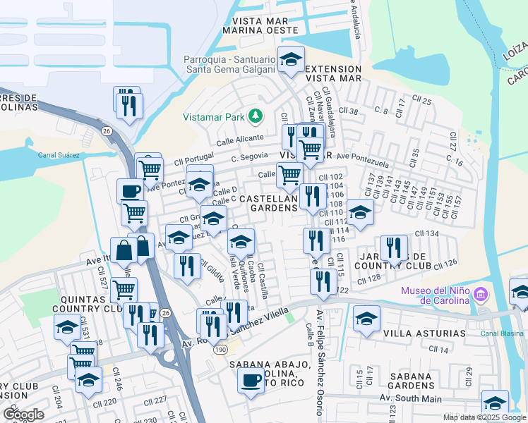 map of restaurants, bars, coffee shops, grocery stores, and more near in Carolina
