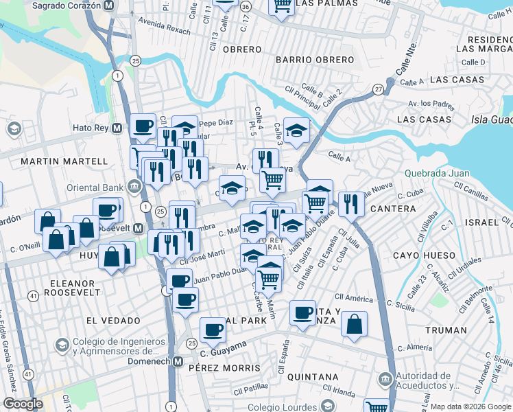 map of restaurants, bars, coffee shops, grocery stores, and more near in San Juan
