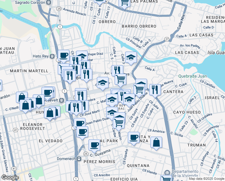 map of restaurants, bars, coffee shops, grocery stores, and more near in San Juan