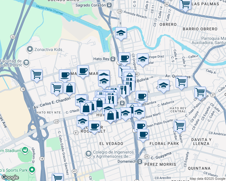 map of restaurants, bars, coffee shops, grocery stores, and more near in San Juan