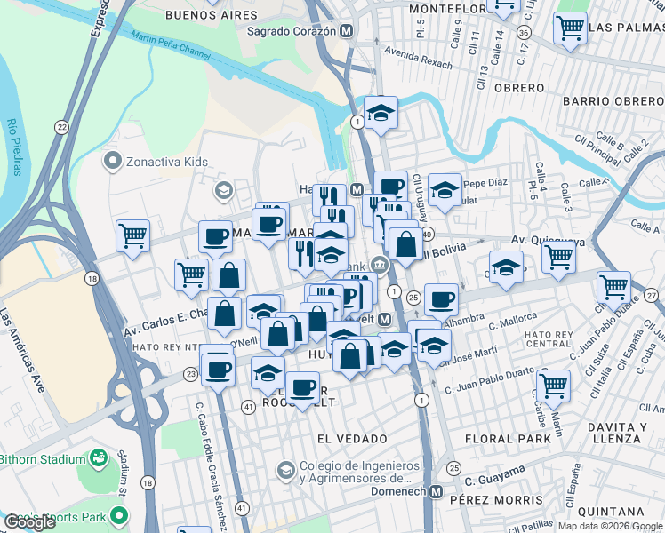 map of restaurants, bars, coffee shops, grocery stores, and more near 159 Cll Chardon in San Juan