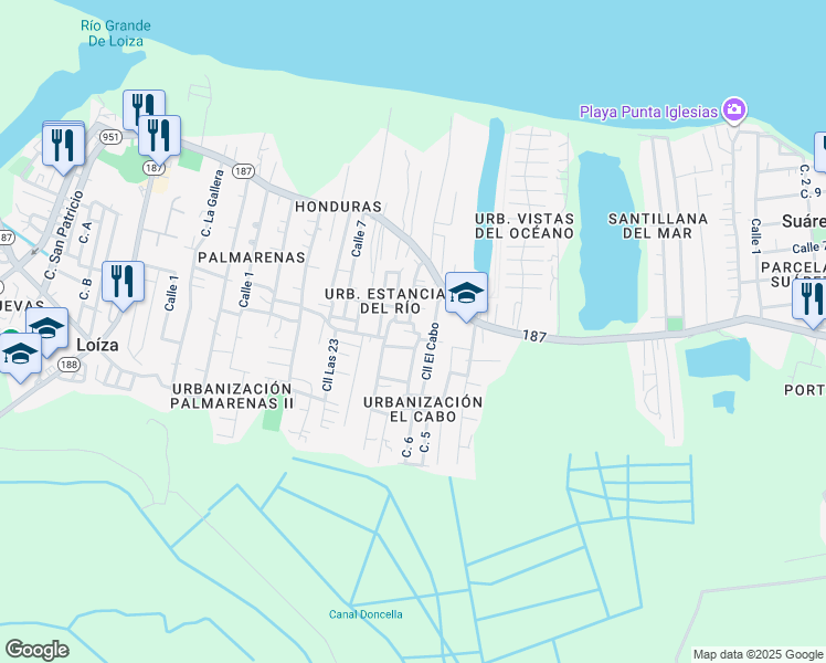 map of restaurants, bars, coffee shops, grocery stores, and more near Calle El Cabo in Loíza