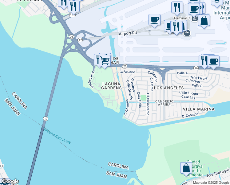 map of restaurants, bars, coffee shops, grocery stores, and more near in Carolina