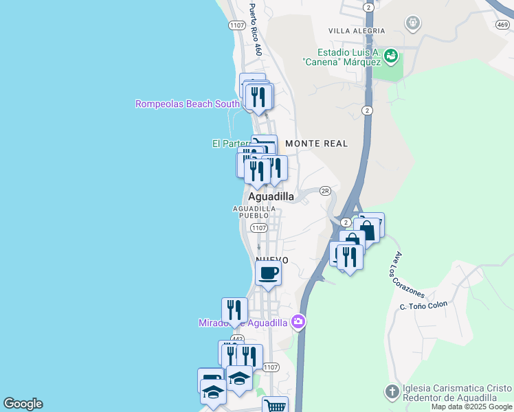 map of restaurants, bars, coffee shops, grocery stores, and more near in Aguadilla