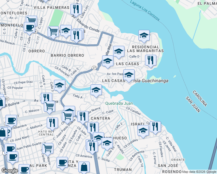 map of restaurants, bars, coffee shops, grocery stores, and more near 731 Calle Magdalena in San Juan
