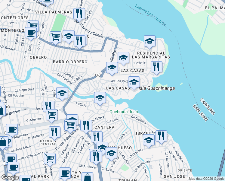 map of restaurants, bars, coffee shops, grocery stores, and more near 731 Calle Magdalena in San Juan