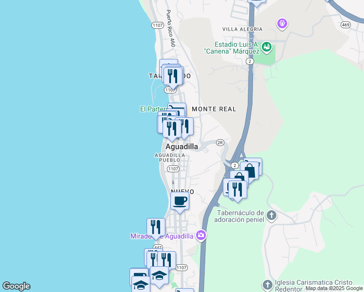 map of restaurants, bars, coffee shops, grocery stores, and more near in Aguadilla