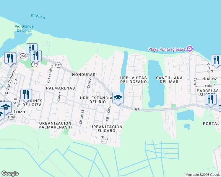 map of restaurants, bars, coffee shops, grocery stores, and more near in Loíza