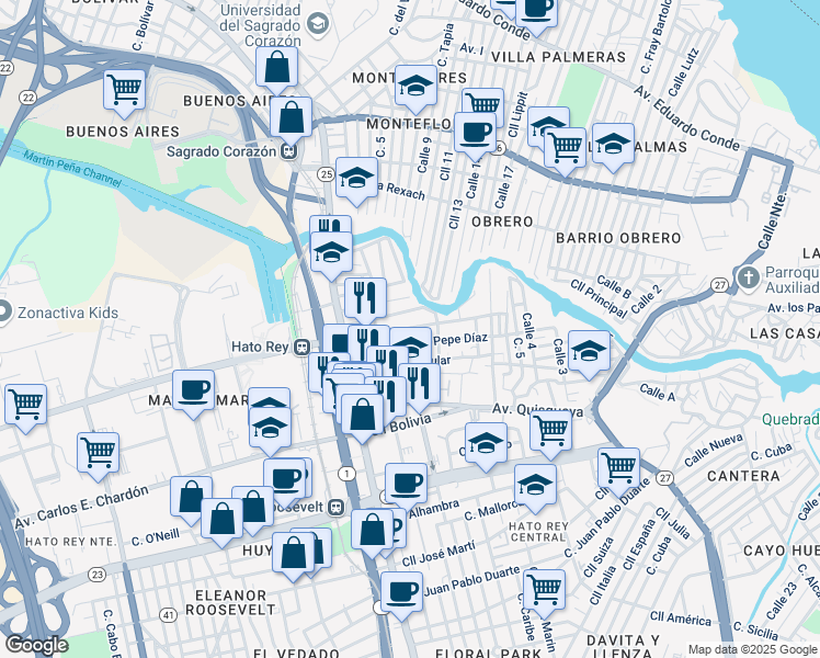 map of restaurants, bars, coffee shops, grocery stores, and more near in San Juan