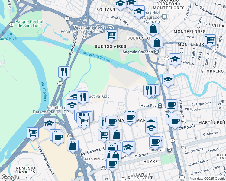 map of restaurants, bars, coffee shops, grocery stores, and more near in San Juan