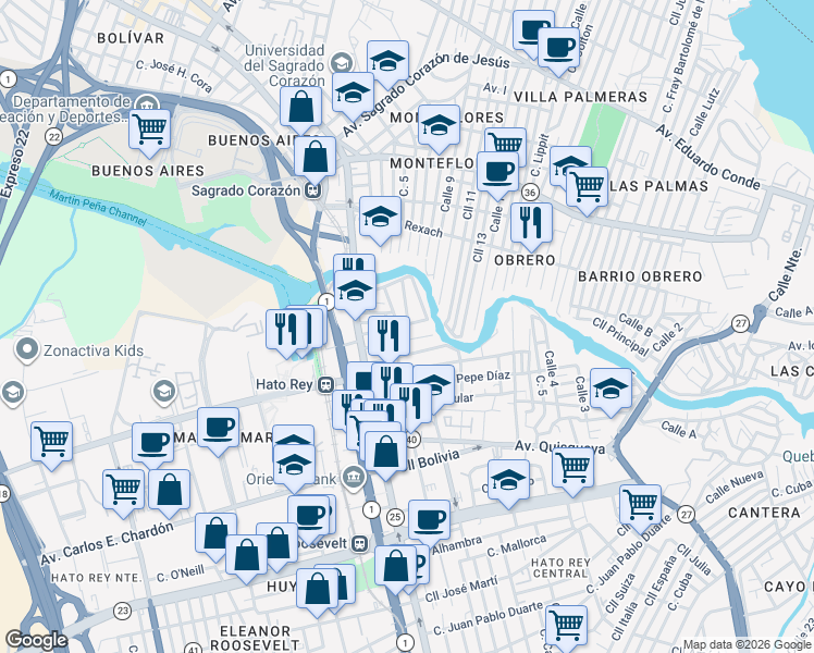 map of restaurants, bars, coffee shops, grocery stores, and more near in San Juan