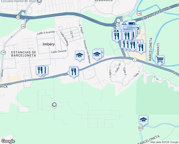 map of restaurants, bars, coffee shops, grocery stores, and more near Puerto Rico 2 in Barceloneta