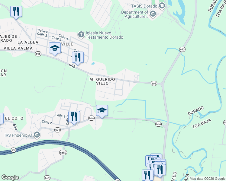 map of restaurants, bars, coffee shops, grocery stores, and more near in Dorado