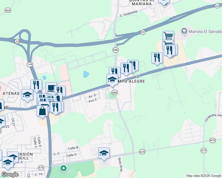 map of restaurants, bars, coffee shops, grocery stores, and more near in Manatí