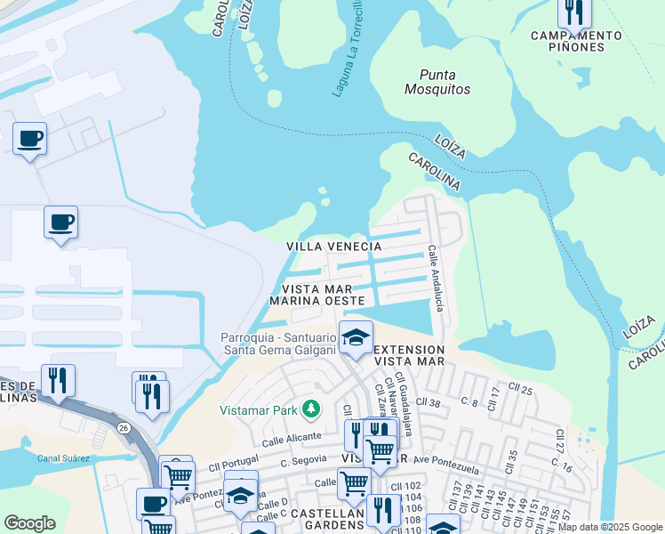 map of restaurants, bars, coffee shops, grocery stores, and more near in Carolina