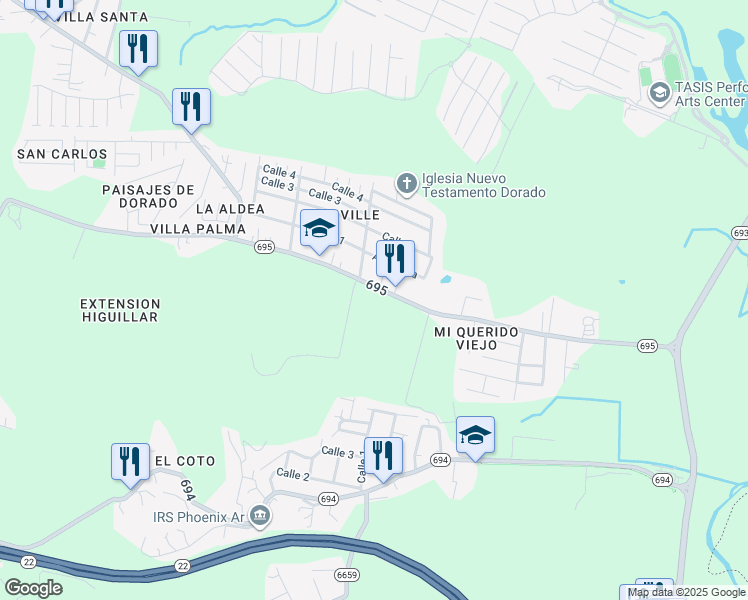 map of restaurants, bars, coffee shops, grocery stores, and more near 8 Calle 2 in Dorado