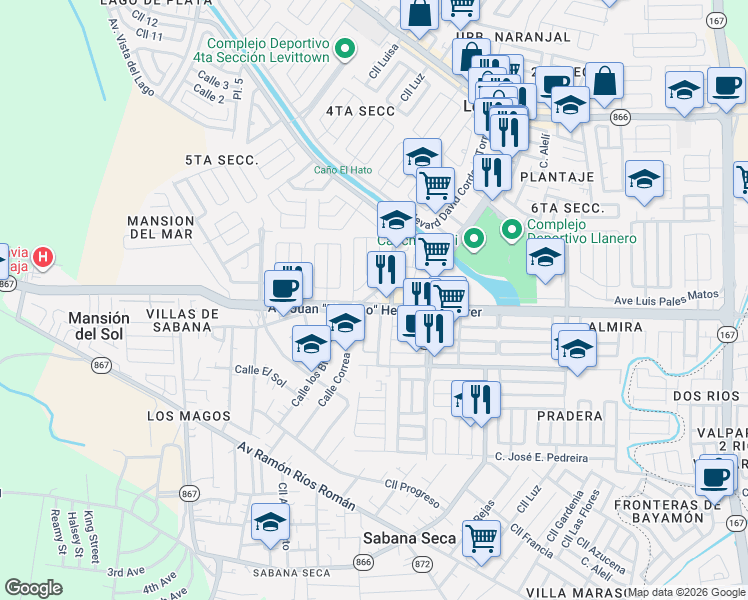 map of restaurants, bars, coffee shops, grocery stores, and more near Calle Dr Emigdio Antique in Toa Baja
