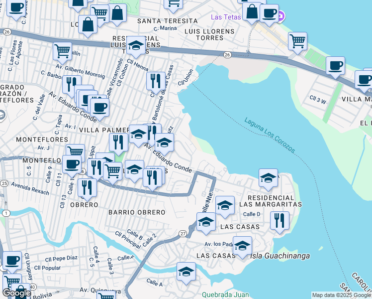 map of restaurants, bars, coffee shops, grocery stores, and more near in San Juan