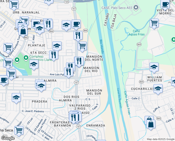 map of restaurants, bars, coffee shops, grocery stores, and more near Calle Plaza 2 in Cataño