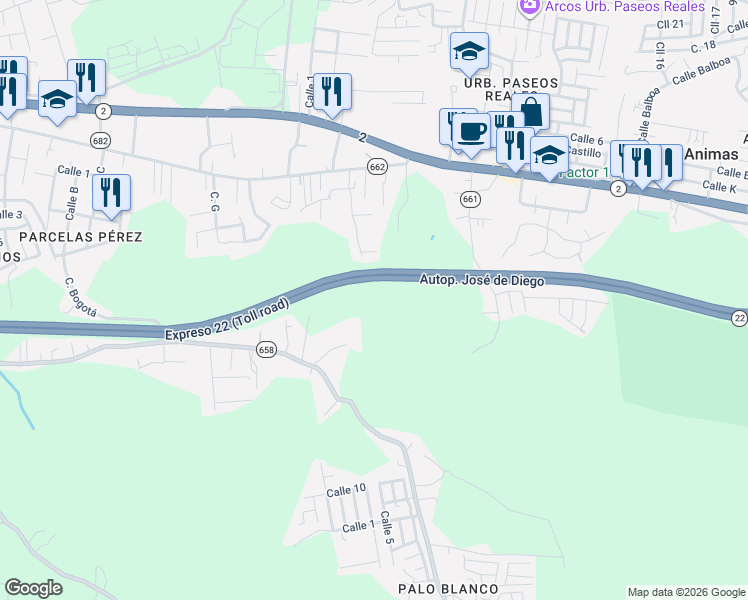 map of restaurants, bars, coffee shops, grocery stores, and more near 30000 Pmb Sabana in Sabana Hoyos