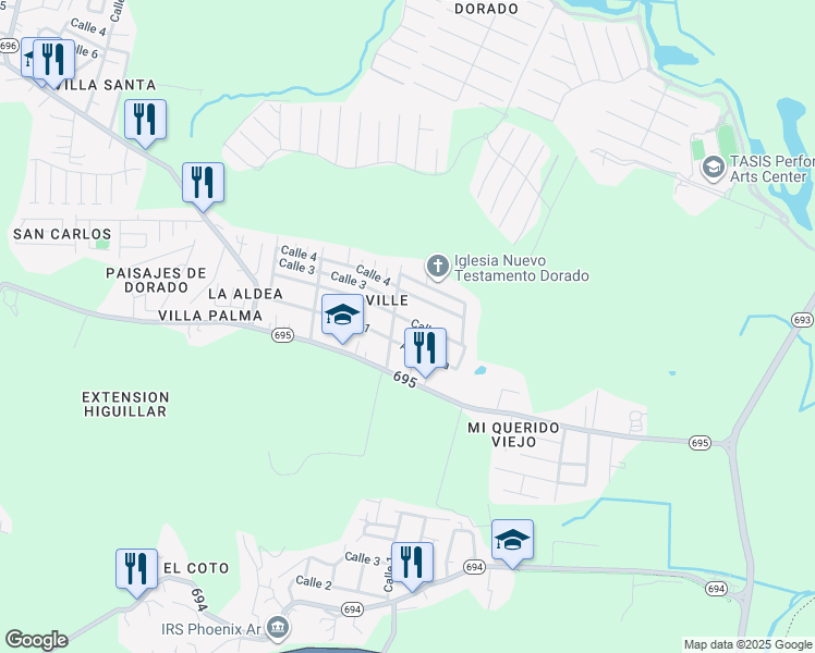 map of restaurants, bars, coffee shops, grocery stores, and more near 8 Calle 2 in Dorado