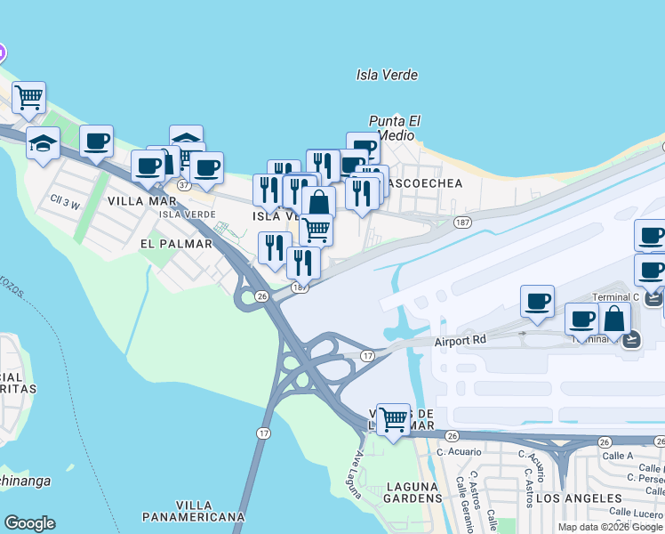 map of restaurants, bars, coffee shops, grocery stores, and more near in Carolina