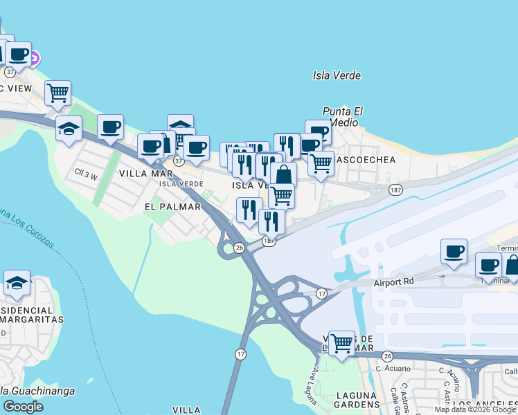 map of restaurants, bars, coffee shops, grocery stores, and more near 5870 Calle Jose M. Tartak in Carolina