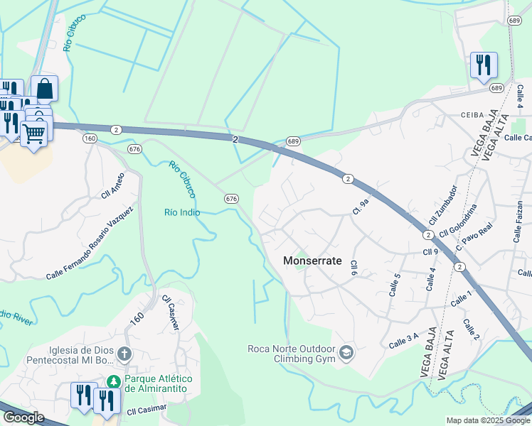 map of restaurants, bars, coffee shops, grocery stores, and more near Calle Alba in Vega Baja
