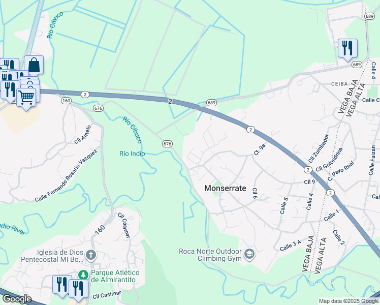 map of restaurants, bars, coffee shops, grocery stores, and more near Calle Alba in Monserrate
