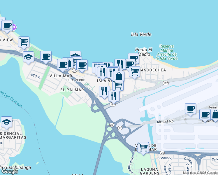 map of restaurants, bars, coffee shops, grocery stores, and more near 5870 Calle Jose M. Tartak in Carolina