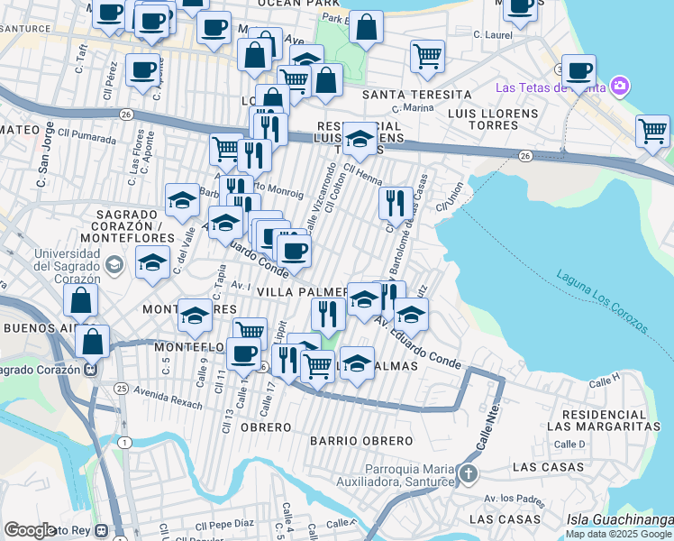 map of restaurants, bars, coffee shops, grocery stores, and more near in San Juan