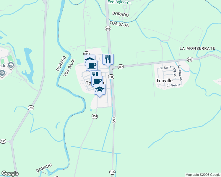 map of restaurants, bars, coffee shops, grocery stores, and more near Calle Timoteo Salas Quintero in Toa Baja
