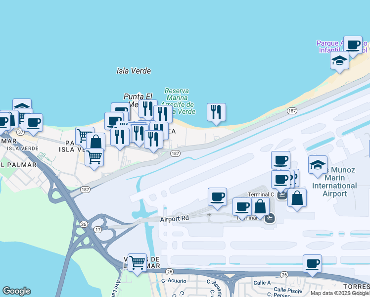 map of restaurants, bars, coffee shops, grocery stores, and more near in Carolina