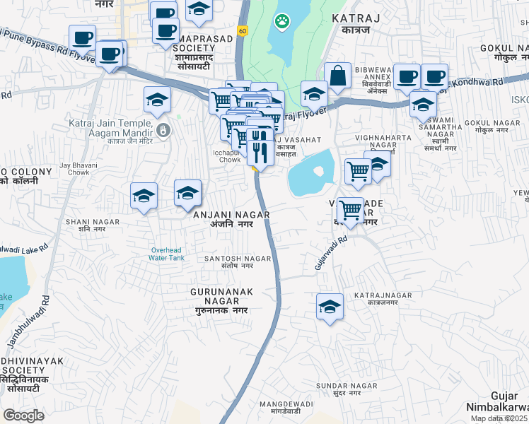 map of restaurants, bars, coffee shops, grocery stores, and more near Katraj Ghat in Pune